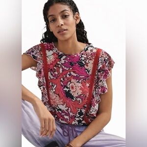 New Anthropologie Conditions Apply Zofana Ruffle Sleeve Top Multiple Sizes